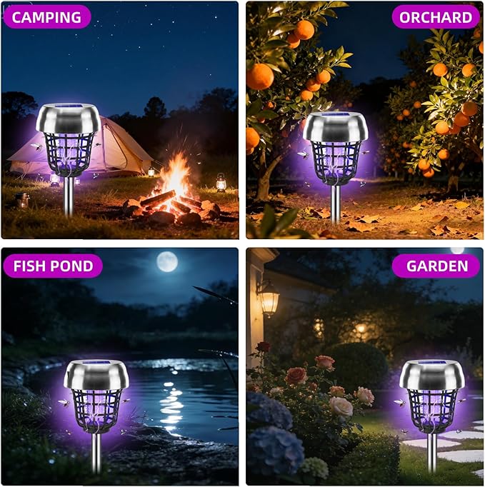 2026 New Solar Bug Zapper Outdoor, Mosquito Killer, Waterproof Fly Traps Gnat Zapper for Small Flying Insect Bug Fly Gnat, Waterproof Mosquito Repellent for Patio Yard Garden Farm(4)