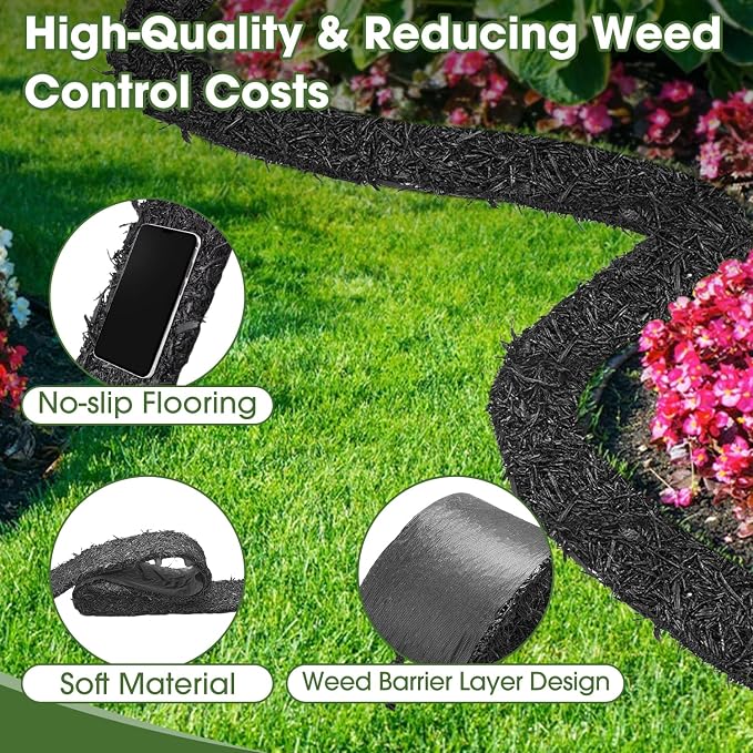 Recycled Rubber Mulch for Landscaping, Mulch Mat Roll Permanent Walkway Pathway for Outdoor Black-140"L ×5.5" W-1 Pack (1)