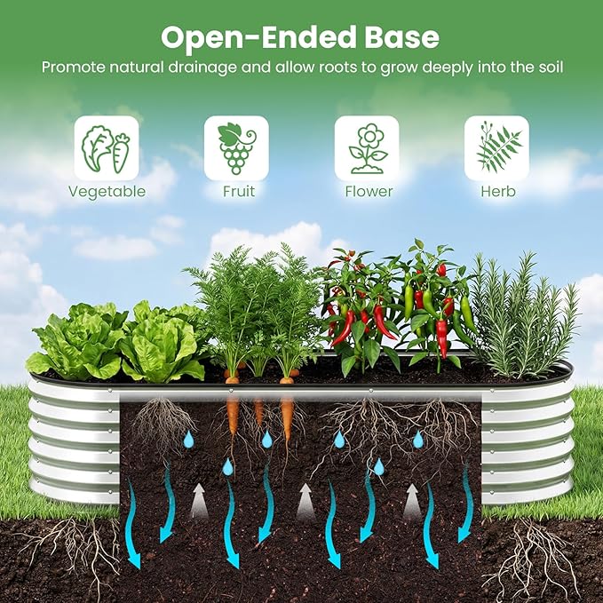 Giantex Raised Garden Bed w/Greenhouse Cover, Outdoor Oval Metal Steel Planter Box w/Roll-up Window, Clear PVC Mini Greenhouse for Vegetables Flowers Herbs Outdoor Patio Gardening, 6x2x1 FT (Silver)