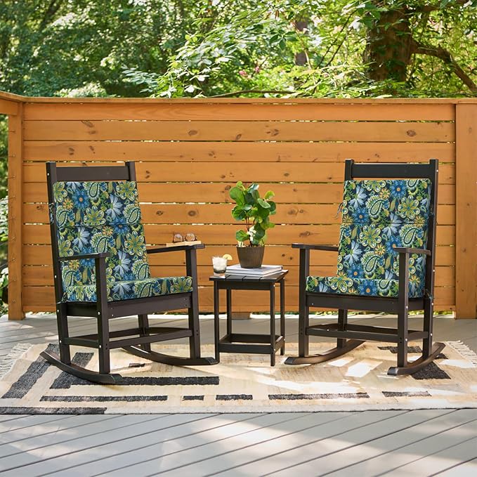 DYTXIII Outdoor High Back Chair Cushions Set of 2, 44"x22" Water Repellent Patio Seat Cushions with Elastic Sponge, All Weather Chair Pads for Rocking, Dining Chairs, Patio Furniture - Flower Child
