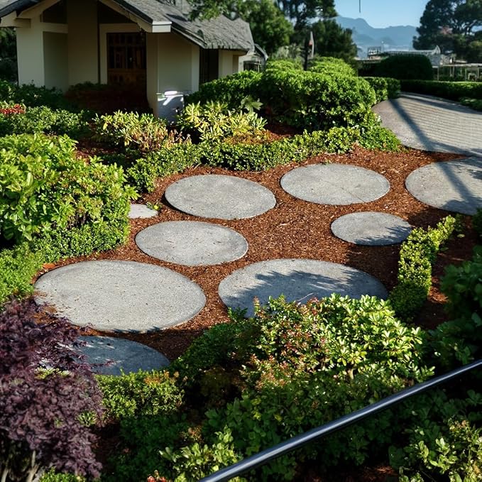 Round Stepping Stone Molds, 7 Pack Cement Paver Mold for Concrete 12.7'' 13.2'' Plastic Brick Concrete Molds and Forms for Walkways Garden Pavement