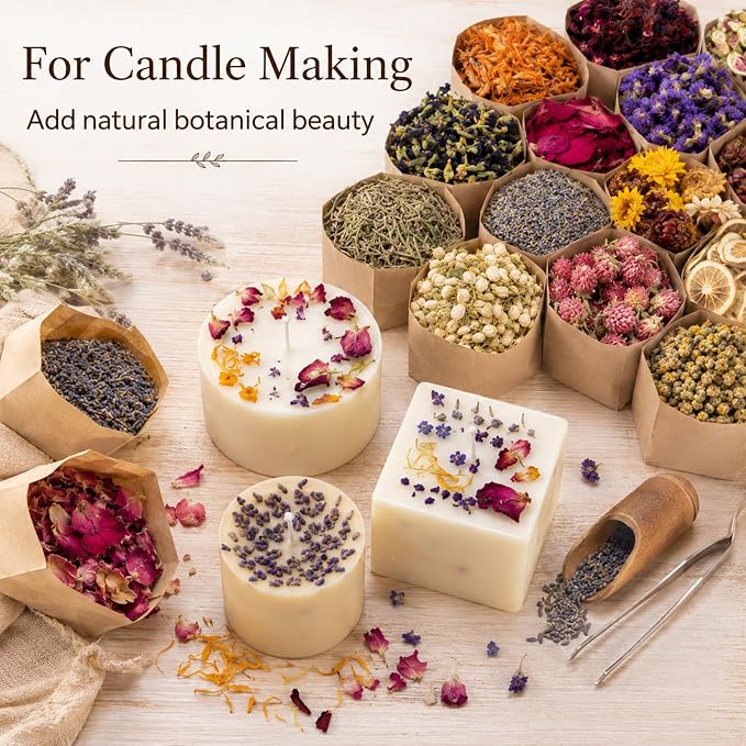 Sukh Dried Herbs Kit - Dried Botanicals Bulk,21 Bags Natural Dry Flowers and Herbs for Soap,Candle,Perfume,Bath Bombs,Resin Jewelry Making Supplies,Fragrance Sachet DIY and Witchcraft