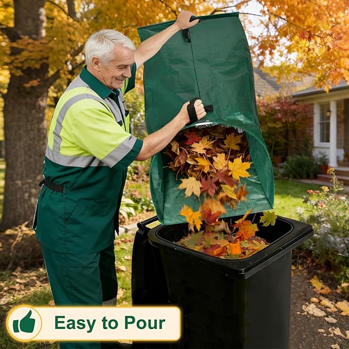 2 Pack 72 Gallon Large Leaf Collector, Foldable Reusable Yard Waste Bags, Heavy Duty Dustpan Type Garden Leaf Bags with Gloves