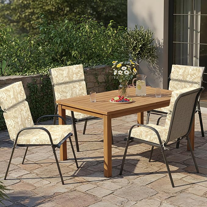 DYTXIII Outdoor High Back Chair Cushions Set of 2, 44"x22" Water Repellent Patio Seat Cushions with Elastic Sponge, All Weather Chair Pads for Rocking, Dining Chairs, Patio Furniture - Tropical Oat