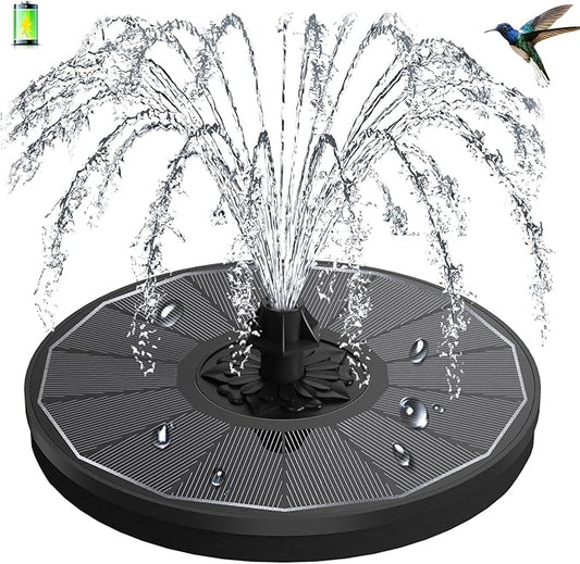 3.5W Solar Fountain with 2000mAh Battery - Work On Cloudy Days - Upgrade Glass Panel Solar Bird Bath Fountain, Hummingbird Water Feature Pump with 7 Nozzles, 4 Fixed Pipes for Garden, Pool