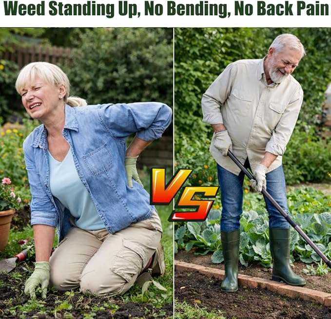 Garden Hoe Weeding Tool - Sharp Hollow Blade,58" Adjustable Long Handle, Heavy Duty Weed Hoes for Gardening,Push Pull Dutch Scraper for Garden Bed, Yard,Lawn Weeder Removal