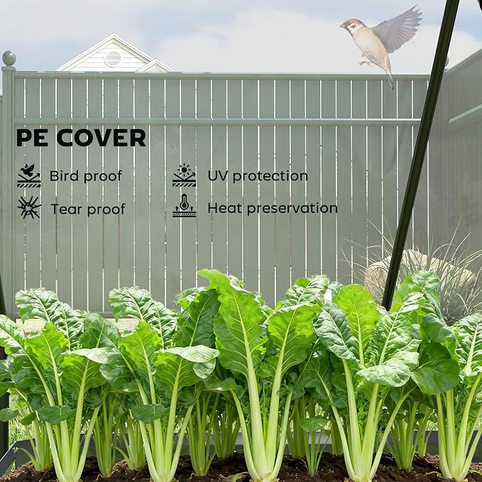 Outsunny 4 x 3ft Metal Planter Box with Mini Greenhouse, Galvanized Raised Garden Bed with Cover for Herbs and Vegetables, Small Greenhouse for Patio Garden Balcony, Clear and Dark Gray