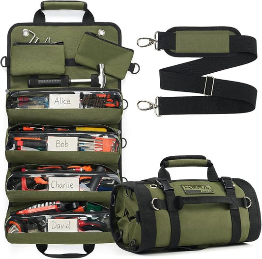 HISEA Roll Up Tool Bag, Heavy Duty Tool Storage Large-Capacity, 27"*14" Portable Tools Organizer with Utility Detachable Pouches, Waterproof Tool Roll Bag for Mechanic, Electrician, Gifts