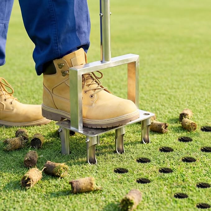 Manual Core Aerator Lawn Tool: Easily Assemble Lawn Aerator with 6 Removable Hollow Tine, Stainless Steel Grass Aerator for Lawn, 39" Yard Plug Aerator to Revive Compacted Soil Health