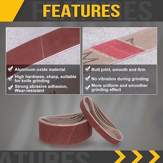 1 x 42 Inch Sanding Belt, 10 Pcs 320 Grit Knife Sharpener Belts Work Sharpening for Belt Sander Knife Carving Tool Metal Working