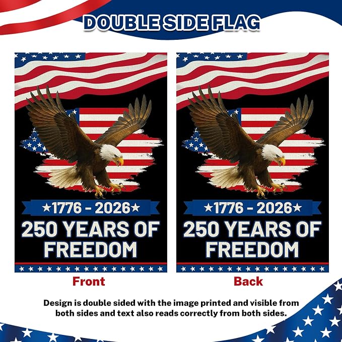 250 Anniversary Usa Garden Flags for Outside,250 Anniversary USA Flag 1776-2026 Semiquincentennial Commemorative Patriotic Banner with Eagle Design 4th of July Decorations Double-Sided Waterproof 250 Year American Flag 12x18 Inch