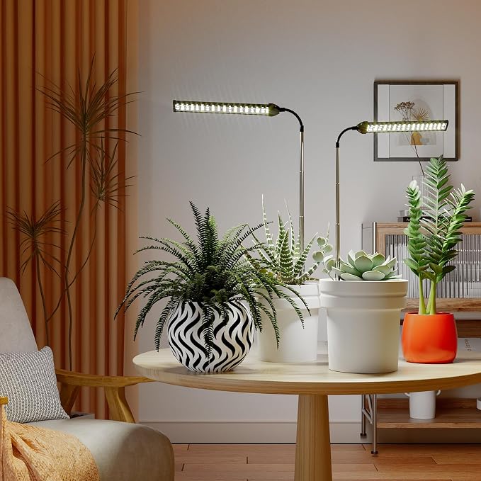 LED Grow Light 2 Pack, 6000K White Full Spectrum 144 LED Gooseneck Growing Lamp for Indoor Plants Growth,4 8 12 18Hrs Timer & Brightness Changeable,Insert Pole Extendable 4-10''