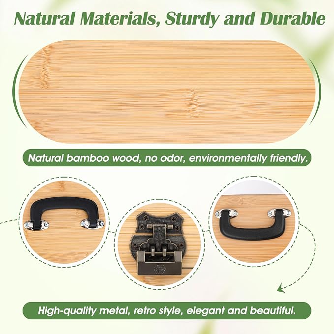 Luxiv Bamboo Seed Saving Box, Wood Seed Storage Organizer Box Large Seed Container with Lid Wood Garden Seed Bin with Lock, 3 Handle, 30P Envelope Seed Bags, 30P Plant Tags, 1 Double Side Pen