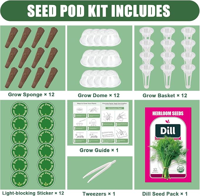 Dill Seed Pods for All Hydroponics Growing Systems, 12 Pods Herb Kit with 400+ Seeds of Dill, Grow Your Own Herb Garden at Home