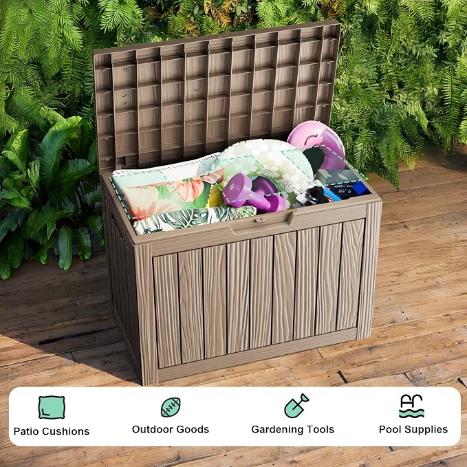 55 Gallon Outdoor Waterproof Storage Box, UV Resistant Resin Deck Box with Built-in Handle, Outdoor Storage Container for Patio Furniture, Garden Tools, Patio Cushions, Grey