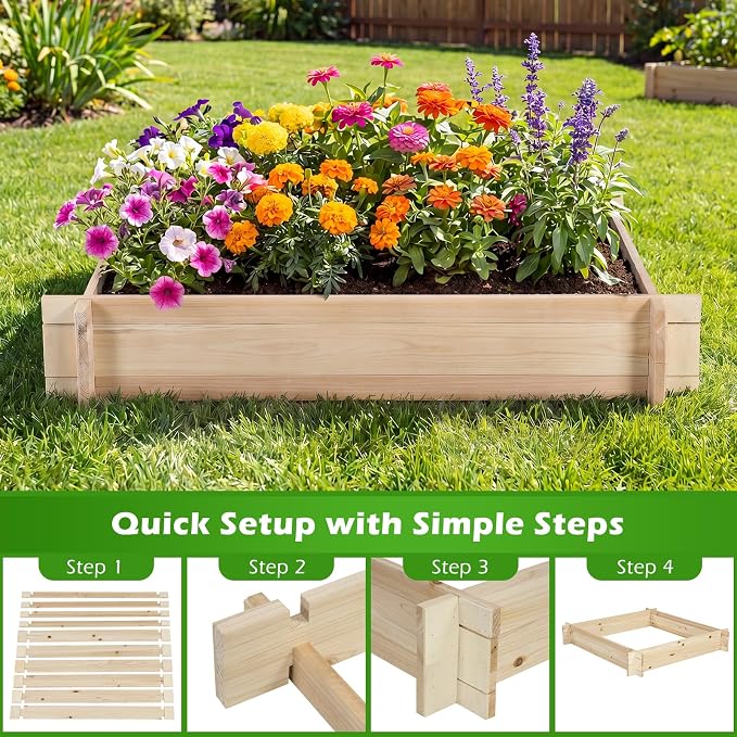 Giantex Wooden Raised Garden Bed, 40" x 40" Square Fir Wood Planter Box with Open-Ended Base for Vegetables Flowers Herbs, Easy Assembly, Elevated Planter for Patio, Backyard, Garden and Balcony