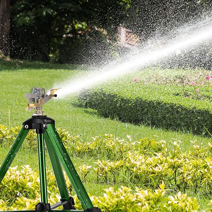 Pattiumo 2 Pack Lawn Sprinklers for Yard - 360° Tripod Sprinklers for Yard Large Area - Heavy Duty with 3/4 Inch Connector and Extension Legs - Flip Locks