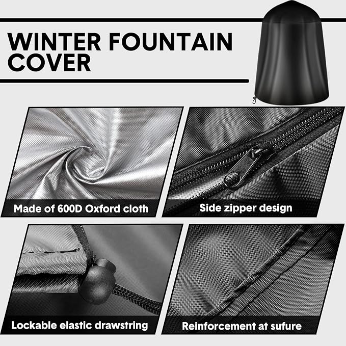 Tatuo Fountain Covers for Winter Waterproof 36"x42" 600d Outdoor Oxford Cloth Garden Fountain Statue Protective Cover with Drawstring for Outdoor Garden Statue(Black)