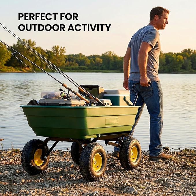 NORTHSKY 600 LBS Heavy Duty Garden Dump Cart,10" All-Terrain Wheels, 180° Rotating Handle, Yard Cart for Landscaping, Farm, and Outdoor Work (Garden Green)