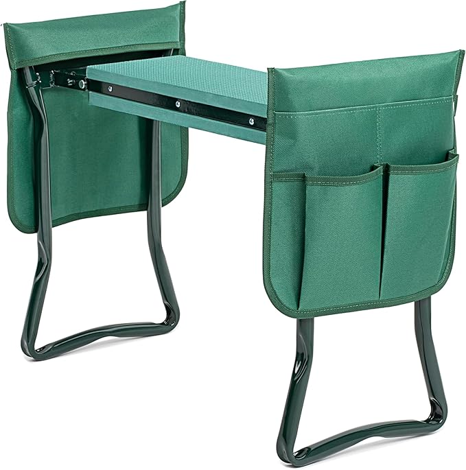 iPower Upgraded Garden Kneeler and Seat, with Sturdy Soft EVA Foam Pad, 2 Tool Pouch, Hold 330lb, Portable Foldable Kneeling Bench, for Gardening, Fishing, Camping, Green