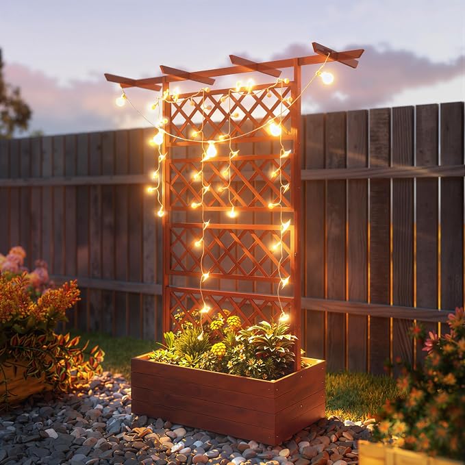 Outsunny Wood Planter Box with Trellis, Raised Garden Bed Privacy Screen Planter Box for Climbing Plants, Vines, Vegetables, Flowers, 63" x 21.75" x 72"