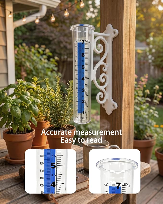 7 Inch Rain Gauge Replacement Tube - Clear Plastic Outdoor Measuring Cylinder for Garden & Yard, Weather-Resistant PS Tube with 0.1-Inch Graduations for Standard Rain Gauge Holders (2-Piece)