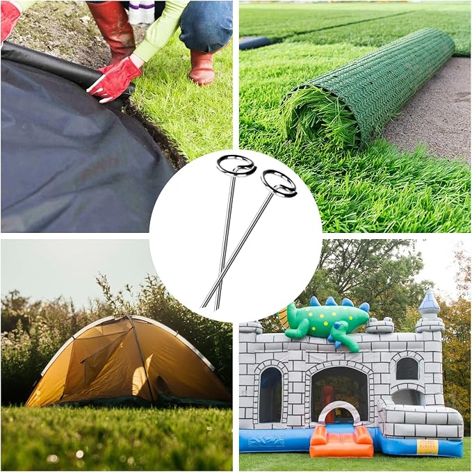 FEED GARDEN Heavy Duty Landscape Fabric Pins 8 Gauge 120 Pack with Pick Hook, 6 Inch Galvanized Round Head Garden Stakes for Weed Barrier Fabric, Turf, Sod, Tent, Garden Edging & Hard Soil