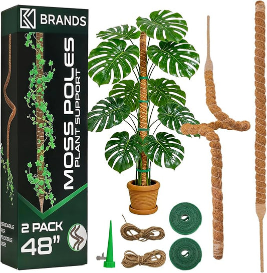 2 Pack 48 Inch Monstera Plant Support Bendable Moss Pole for Climbing Indoor Plants 7mm Strong Aluminum Core Support Stakes Tall Plant Stake Kit for Potted Plants Pothos Philodendron