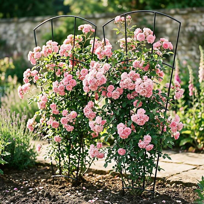Thealyn 4 Pack 56" Metal Plant Trellis for Pots & Garden Beds, Rustproof Support for Indoor Outdoor Climbing Plants, Vines, Flowers, Fan Shaped, Black