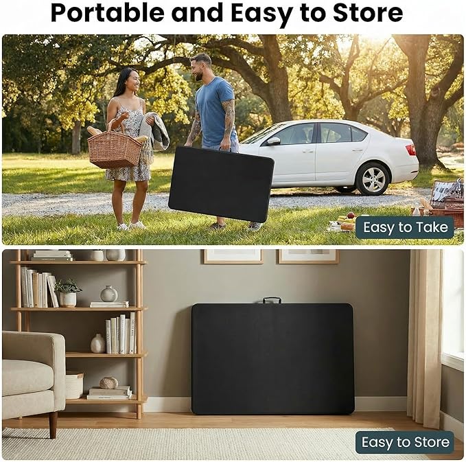 10 Pack of 6 Foot Foldable Table with Built in Handle & Steel Legs, 6FT Portable Heavy Duty Plastic Folding Tables for Parties, Dining, Wedding, Events, Picnic, Indoor & Outdoor, Camping, Utility