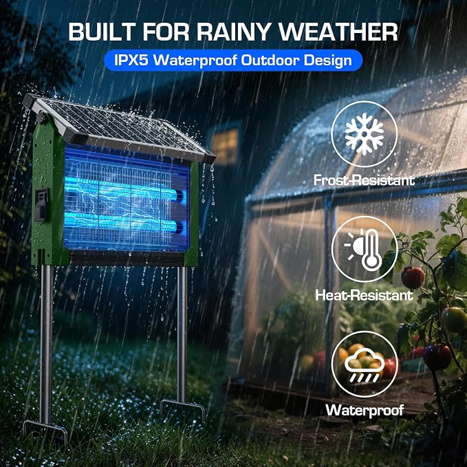 Solar Bug Zapper Outdoor Waterproof, 4500V High Power Cordless Mosquito Zapper with Smart Light Sensor, Dual Solar & USB Rechargeable Insect Killer for Patio, Garden, Backyard, Indoor & Outdoor Use