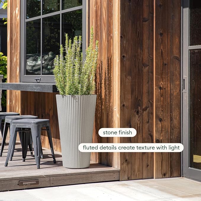 Veradek Demi Series Tall Planter for Porch, Patio, Backyard | Durable Plastic-Stone Composite Material | Modern Décor for Tall Plants, Grasses