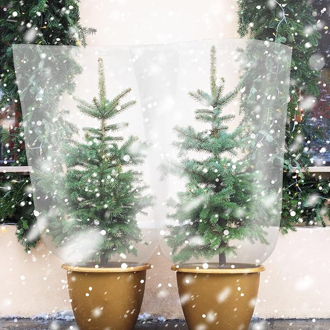 6 Pcs Winter Plant Covers Freeze Protection Small Plastic Clear Film Cover Shelter Bags Waterproof Frost Cloth for Outdoor Plants Greenhouse Garden Rain Frost Protection(27.6 x 43.3 Inch)