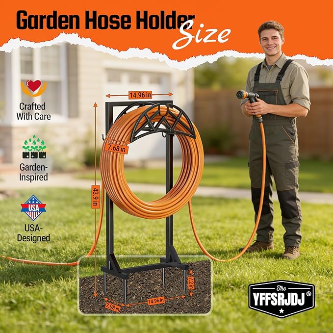 2 Pack Garden Hose Holder, Heavy-Duty Metal Stand with Stable Base & 2 Tool Hooks, Freestanding Storage Rack for Outside, Holds 150ft – Hose Holders for Yard & Lawn