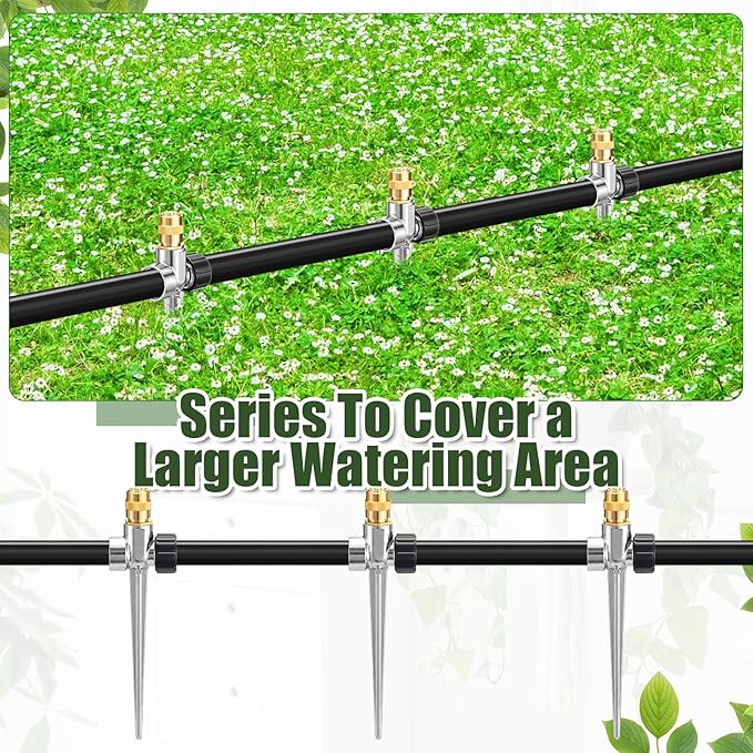 Tioncy 4 Pack Metal Lawn Sprinkler Automatic Garden Water Sprinkler on Spike Base 360 Degree Rotation with Adjustable Brass Nozzle for Lawn Garden Yard (Silver)