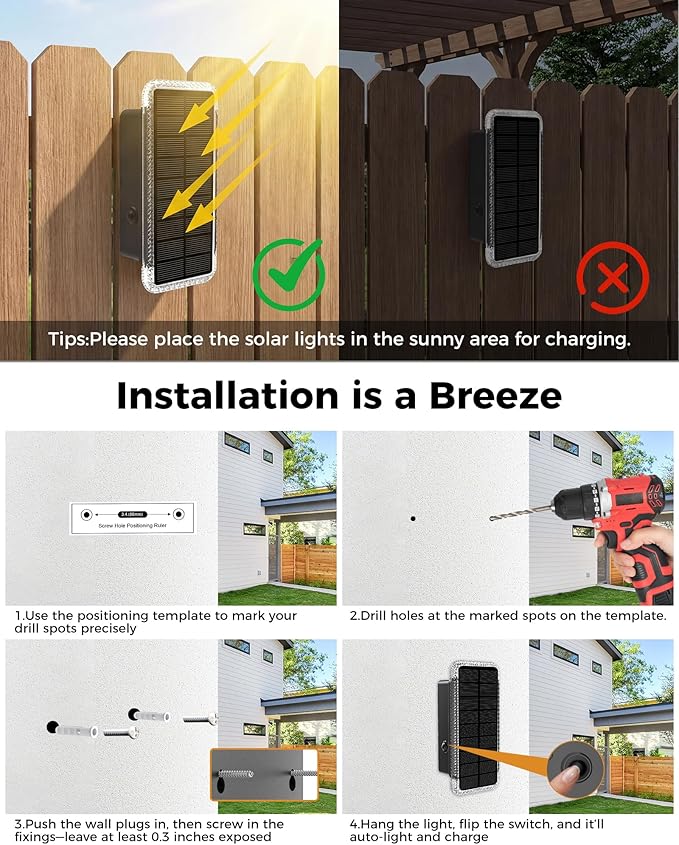 vighep Solar Fence Lights Outdoor 4 Pack, 5CCT(3000K-6000K) Up and Down Solar Wall Lights, IP65 Waterproof Dusk to Dawn Fence Lights Solar Powered for Patio, Porch, Backyard, Garage, Wall Decor