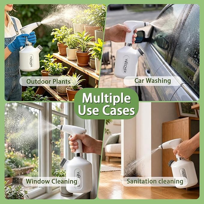 Cordless Electric Sprayer - 1L Rechargeable Spray Bottle with Dual Modes, Lightweight for Cleaning, Watering, and Disinfecting, Ergonomic Design, Adjustable Nozzle, 1500mAh Battery