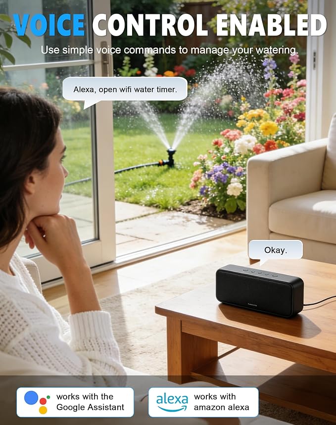 WiFi Sprinkler Timer, 2 Zone Smart Bluetooth Hose Timers, Water Timer with APP, Digital Irrigation System Compatible with Alexa Google, for Outdoor Garden Lawn