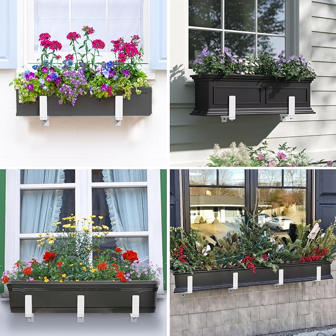 Y&M 2 Pcs Deck Railing Adjustable Planter Box Brackets (6 to 12.5 in), Universal Heavy Duty Iron Flower Box Brackets Wall Mounting Hooks for Fences, Patio, and Garden - White (Patent Registered)