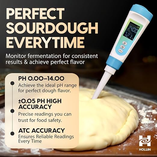Digital pH Meter for Food Testing - Sourdough, Fermentation, Cheese & Canning - Solid Food Probe with Calibration Powder - Professional pH Tester for Home Cooks & Bakers (0.00-14.00)