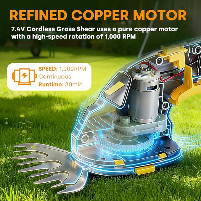 Enventor Cordless Hedge Trimmer and Grass Shear, 7.4V 2000mAh Rechargeable Battery, 2-in-1 Handheld Electric Grass Trimmer, Small Hedge Cutter with 2 Interchangeable Blades