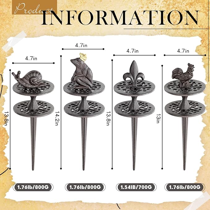 Briwooody 4 Pcs Heavy Duty Garden Hose Guide Stakes, Metal Cast Iron Water Hose Guide Spike Garden Stakes Decorative for Outside Flower Beds Plant, 12~14 inches (Classic)