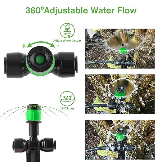 Kalolary Drip Irrigation Emitters, 30pcs Quick Connect Adjustable 360 Degree Water Emitters for for 1/4" Tubing, Durable Irrigation Drippers for Garden, Lawn, and Greenhouse Watering Systems(Green)