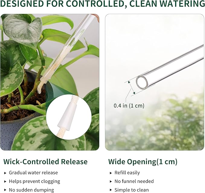 Soilagua 13 oz Extra Large Wick-Controlled Plant Watering Globes, Self Watering Globes for Everyday and Vacation Use, Iridescent Glass Water Bulbs, Automatic Plant Waterer, 2 Pack