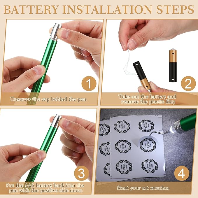 Therwen 3 Pcs LED Weeding Tools for Vinyl with Light Pin and Hook Lighted Weeding Pen for Removing Iron on Tiny Vinyl Paper Iron on Projects Adults and Cutting Machines Supply(Green)