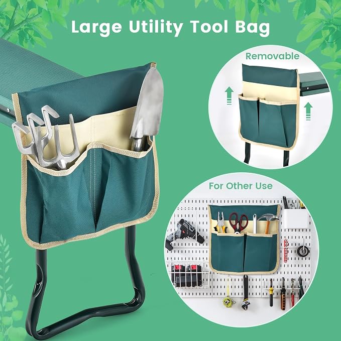 HAPPYGRILL Garden Kneeler Bench with Tools Pouch, Folding Garden Seat Stool Kneeling Pad Cushion for Patio Garden Yard
