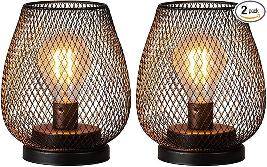 NEEDOMO 2 Pack Battery Operated Lamp Outdoor Table Lantern, LED Table Lantern with Timer Mode, Vintage Decorative Lights Cordless Lamp Indoor Outdoor Patio Bedroom Living Room with LED Bulb