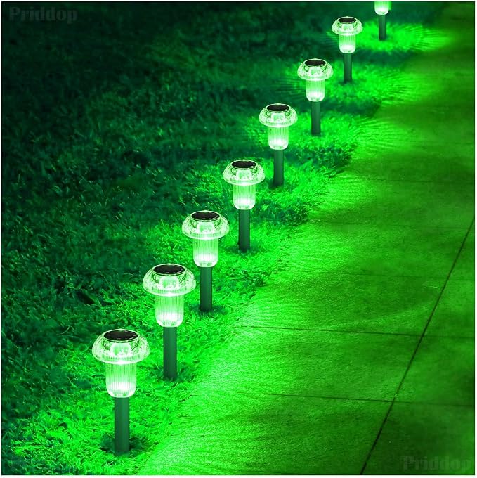 Priddop Solar Lights Outdoor Waterproof 8 Pack LED Green Stake Mushroom | Yard Garden Decorative Pathway Mushroom Outside Landscape Path Lighting Patio Walkway Ground Pattern Halloween Decorations