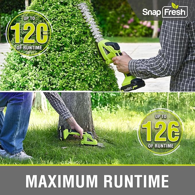 SnapFresh 20V Cordless Hedge Trimmer, 2-in-1 Electric Shrub Trimmer, 8.67" Hedge Blade & 4.72" Grass Shears, 2.0Ah Battery & Fast Charger Included, Handheld Bush Trimmer for Garden, Lawn & Yard
