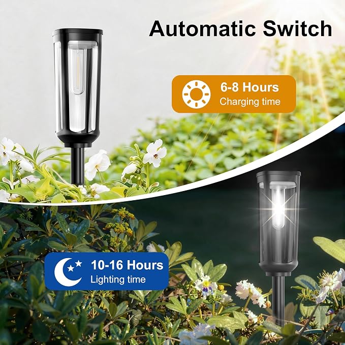 JEJOT Solar Pathway Lights Outdoor Waterproof IP65, 6 Pack Cool White Solar Walkway Lights, Auto On/Off Outdoor Light for Lawn Garden Patio Driveway Decor Landscape Lighting